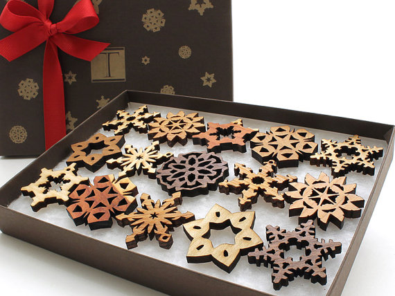 Mini Wooden Snowflake Ornament Gift Box Rustic Handmade Designs Laser Cut from Sustainable Harvest Wisconsin woods - FINDS CREATIVE GIFT GUIDE 2014